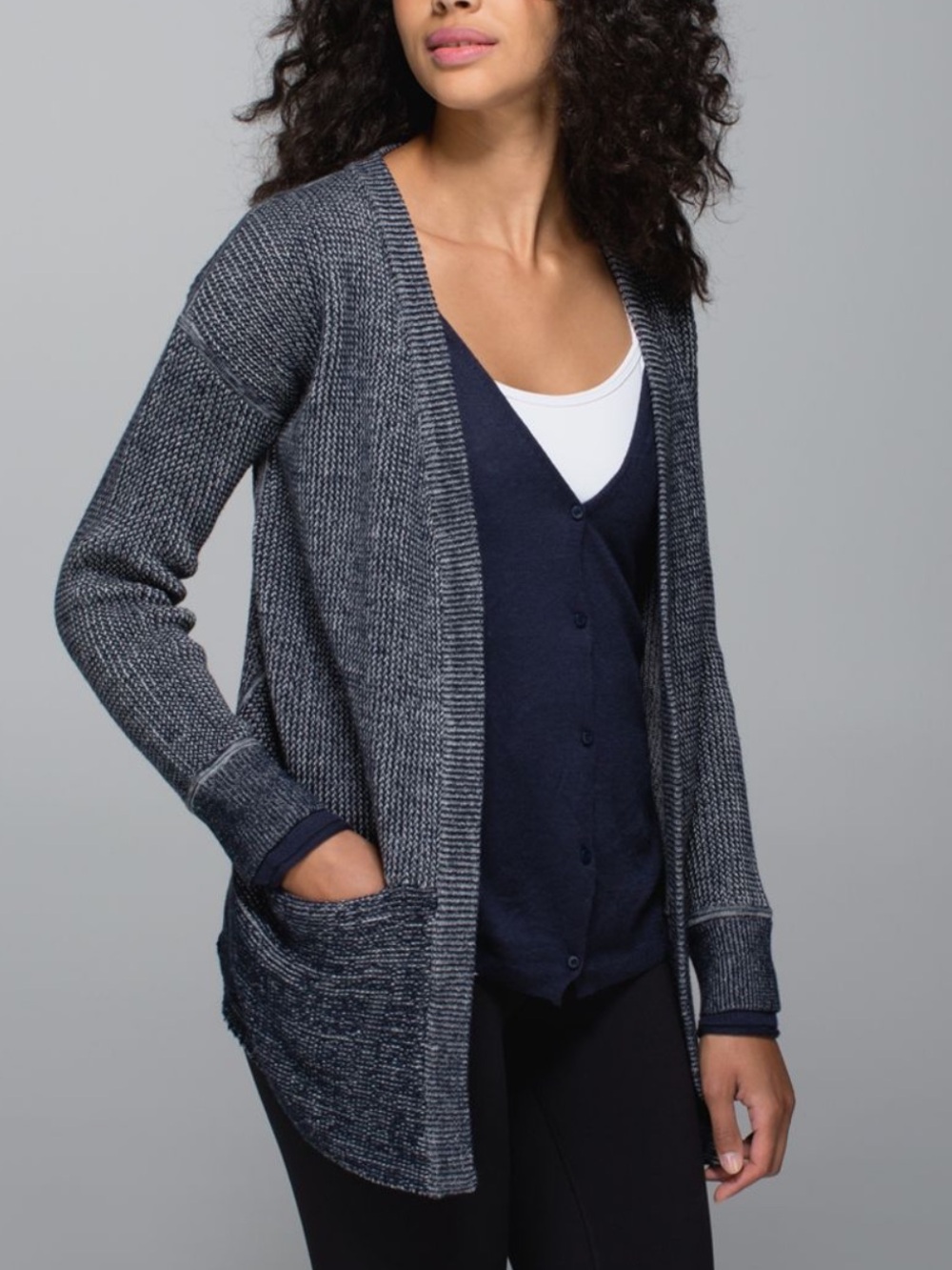 Lululemon Vestigan Heathered Inkwell Medium Grey Cardigan Vest Athleisure-10